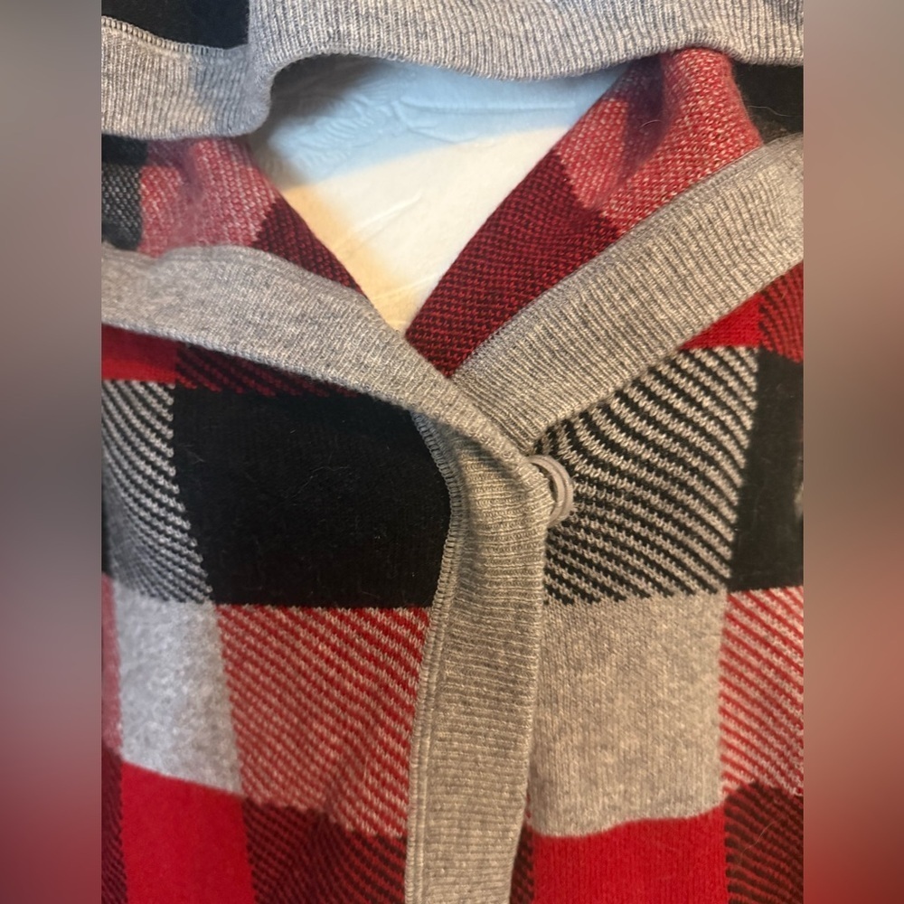 Aiko Wool-Blend Plaid Hooded One Button Sweate - Picture 3 of 5